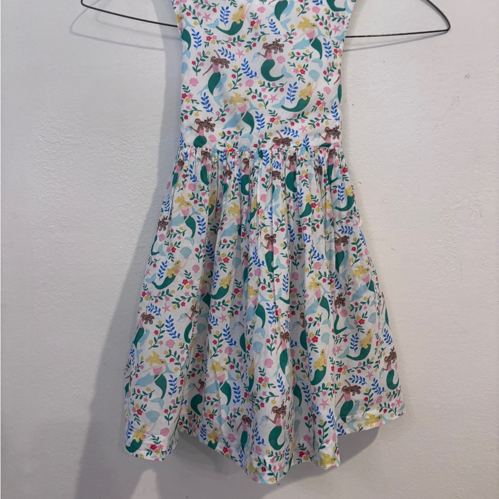 Mini Boden Mermaid Print Dress-6-7Y-Criss Cross Back and Button Detail